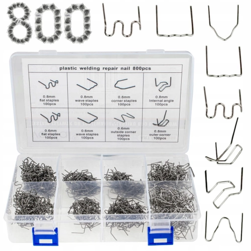 ZSZYWKI 800 szt DO ZSZYWARKI DO PLASTIKU ZSZYWACZ ZESTAW 8 TYP + ORGANIZER