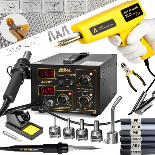 PROFESJONALNA SPAWARKA + ZSZYWARKA do PLASTIKU 852D+ ZT4 ZESTAW NAPRAWCZY